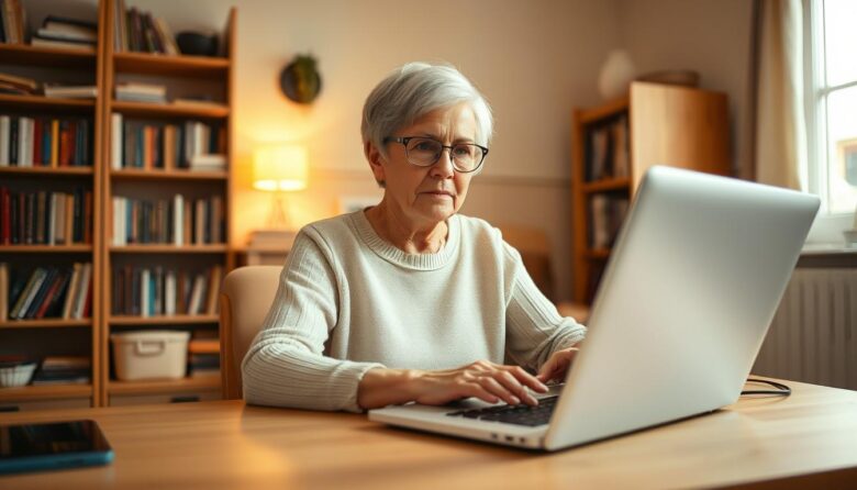 senior person safely using a computer