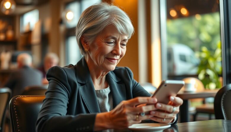senior using smartphone safely