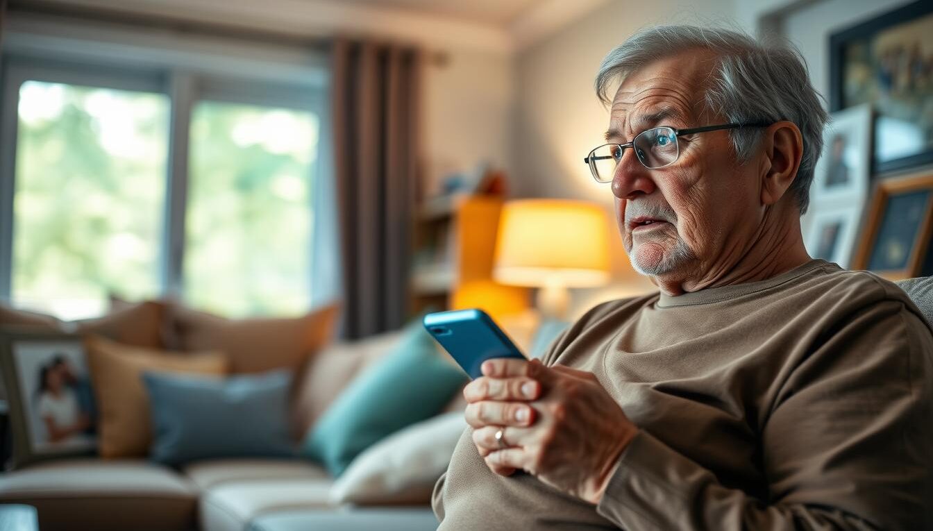 senior using a medical alert system at home